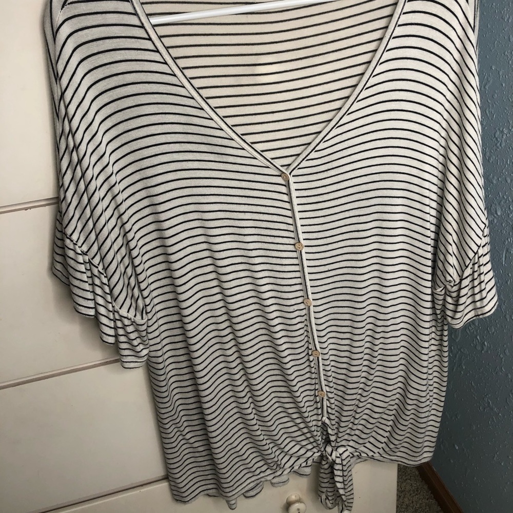 Black and white thin striped top
